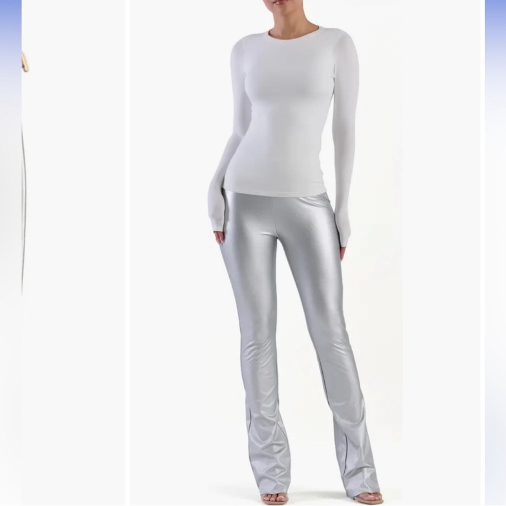 NWT Naked Wardrobe Silver Flare Pants